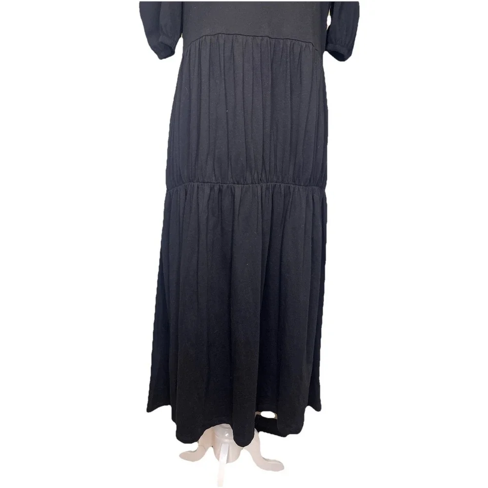 Zara‎ Tiered Maxi Dress Medium Black 100% Cotton Boho Witchy Whimsigoth Sleeves